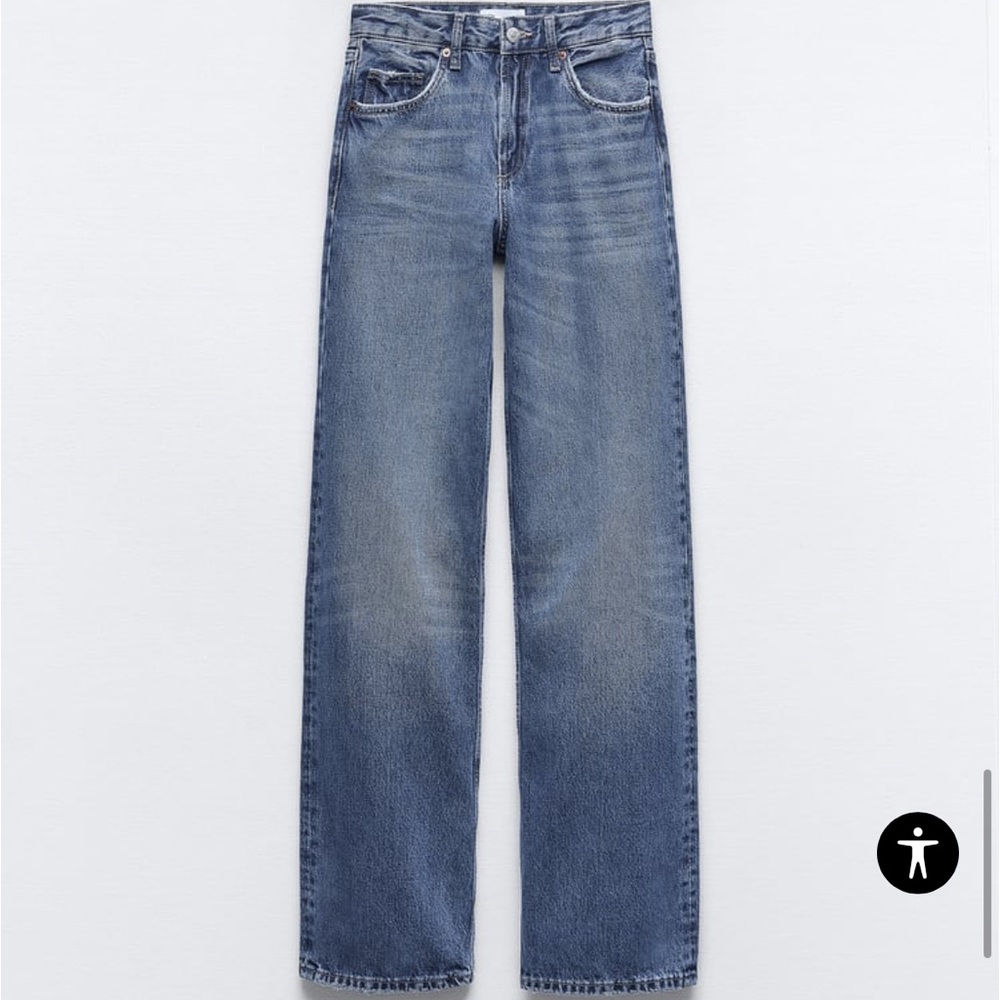 zara midrise wide leg jeans medium wash